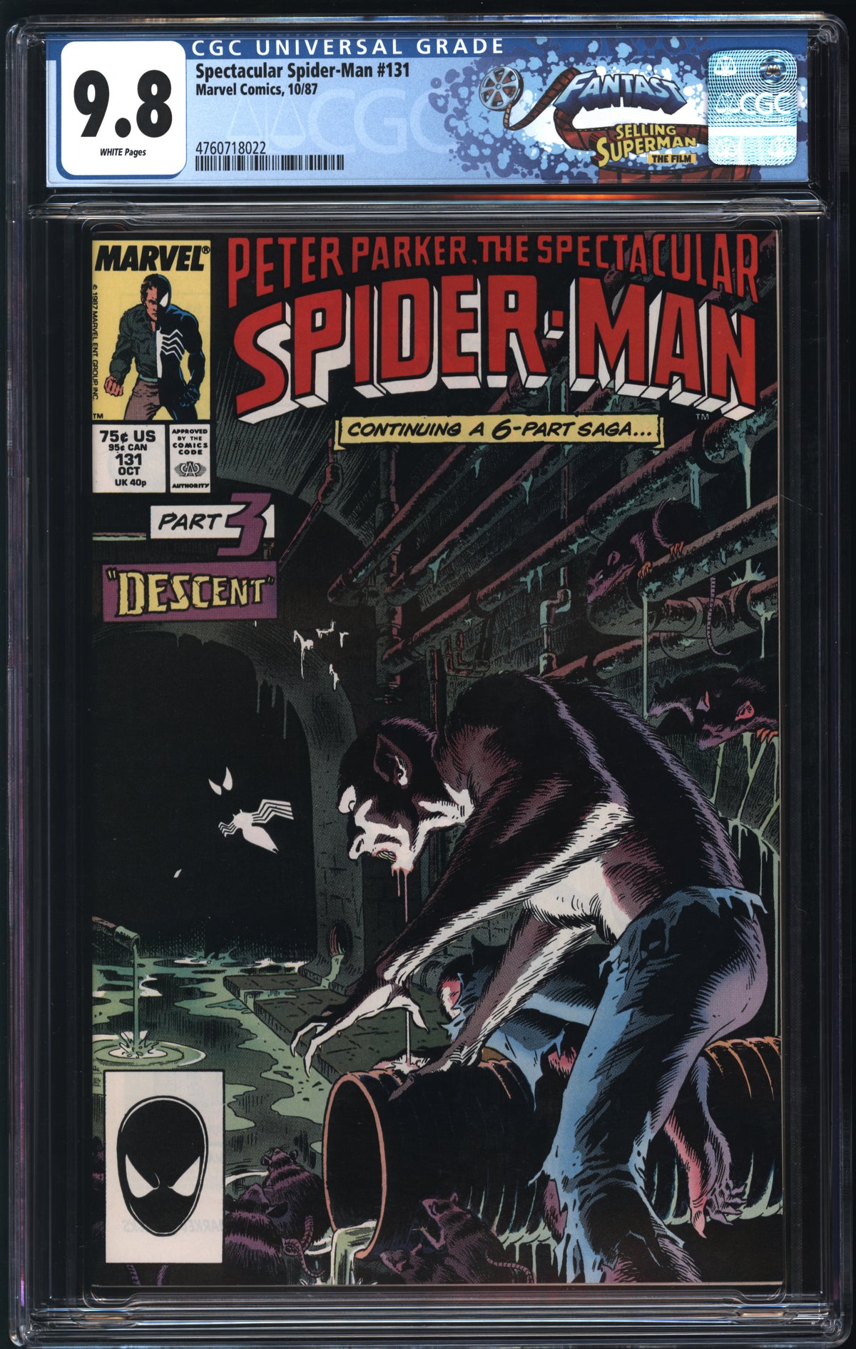 Marvel Comics Spectacular Spider-Man #131 10/87 FANTAST CGC 9.8 White Pages