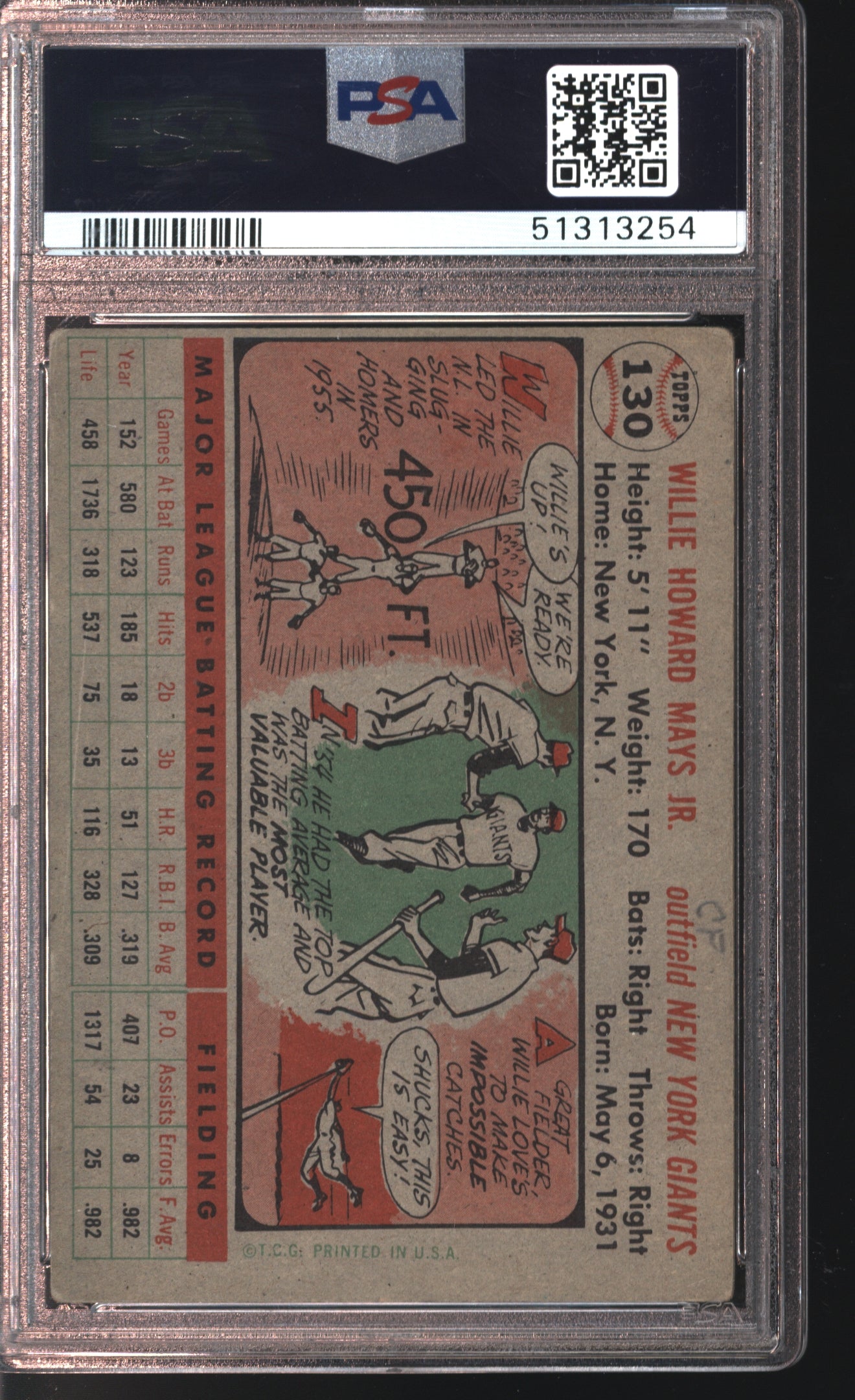 1956 Topps Willie Mays #130 Graded PSA 3(MK)