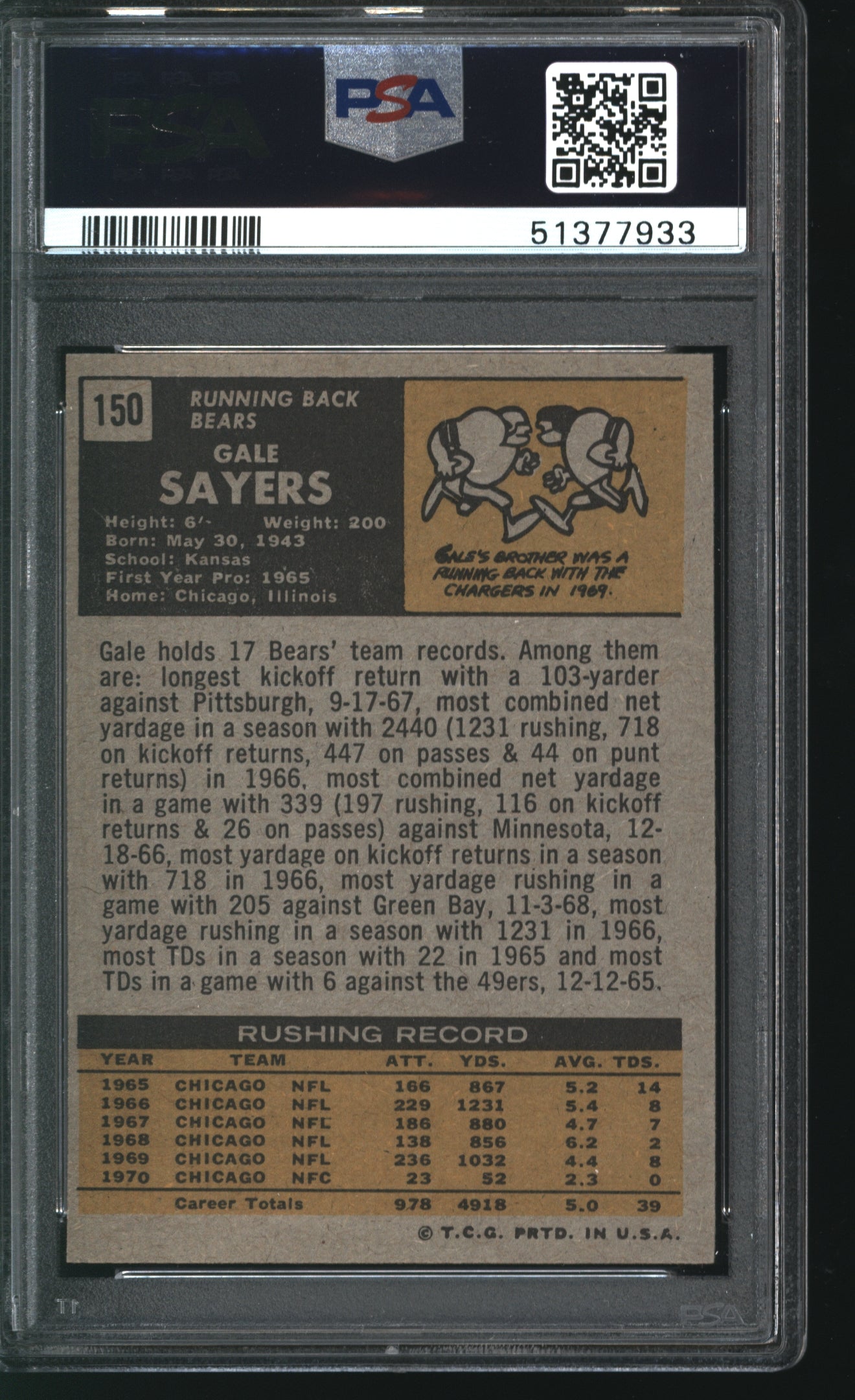 1971 Topps Gale Sayers # 150 Graded PSA 6