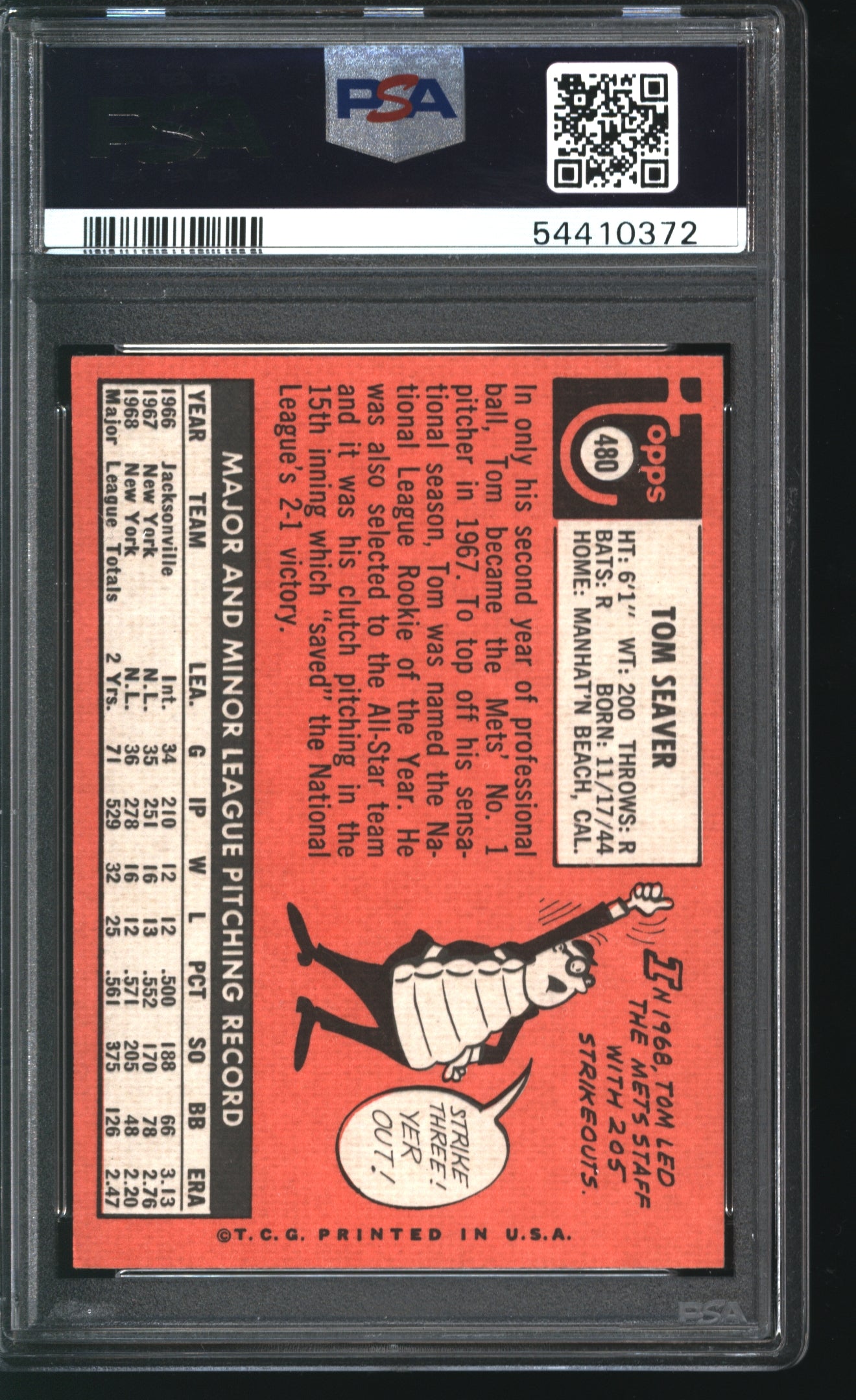 1969 Topps Tom Seaver # 480 Graded PSA 6